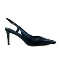 Slingback Preto Couro Werner Salto Médio Fino 8cm