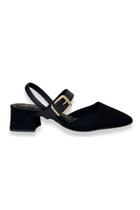 Slingback Preto Nobuck Salto Bloco Bebecê