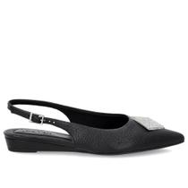 Slingback Preto Salto Anabela Couro Enfeite Brilho