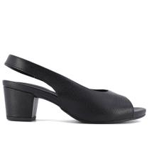 Slingback Preto Salto Bloco Couro Laser