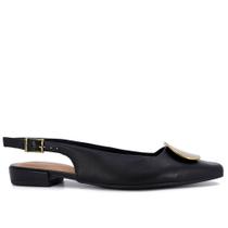 Slingback Preto Salto Bloco Couro