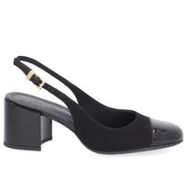 Slingback Preto Salto Bloco Couro