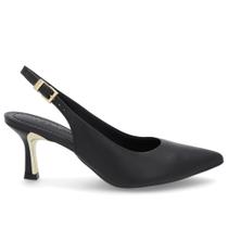 Slingback Preto Salto Fino Couro