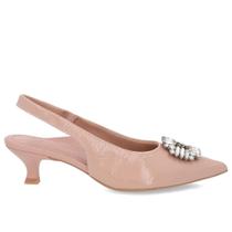 Slingback Rosa Couro Verniz Salto Fino Brilho