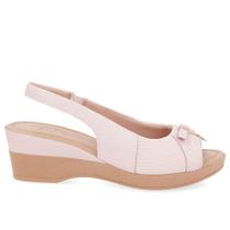 Slingback Rosa Salto Anabela Couro Detalhe Pingente