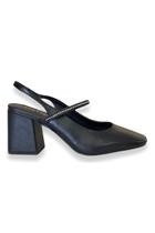 Slingback Salto Bloco Preto Tira De Strass Lia Line