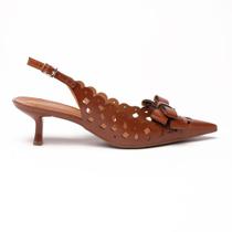 Slingback Sapato da Corte Salto Baixo Vazado Laço Slingback Sapato da Corte Salto Baixo Vazado Laço
