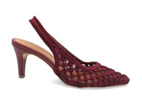 Slingback Valentina em Crochê Vinho Salto Fino Alto 434001 Slingback Valentina em Crochê Vinho Salto Fino Alto 434001