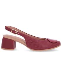 Slingback Vermelho Salto Bloco Couro Enfeite