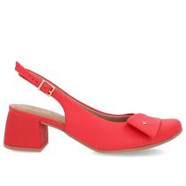 Slingback Vermelho Salto Bloco Couro Enfeite