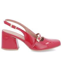 Slingback Vermelho Salto Bloco Couro Liso