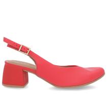 Slingback Vermelho Salto Bloco Couro Recorte V