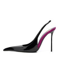 Slingbacks de salto alto Stiletto para mulheres CAGLGLZ pretos e roxos Slingbacks de salto alto Stiletto para mulheres CAGLGLZ pretos e roxos