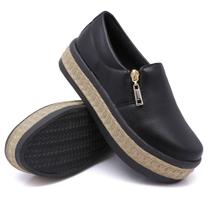 Slip Iate Tenis Casual Feminino Plataforma Zíper Preto