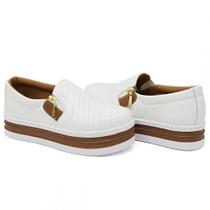 Slip On Casual em Couro Feminino com Zíper Costura e Sola Plataforma Alta - DK UZE SHOES Slip On Casual em Couro Feminino com Zíper Costura e Sola Plataforma Alta - DK UZE SHOES