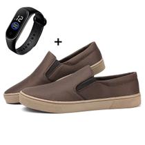 Slip On Casual Tenis Masculino Confortavel Calce facil + relogio