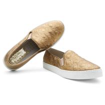 Slip On de Couro Feminino Texturizado Calce Facil Elastico Solado Borracha