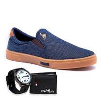 Slip On Masculino Casual Calce Fácil + Relógio + Carteira