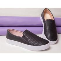 Slip On Preto Tênis Feminino Plataforma Iate Macio - Via Jully