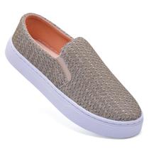 Slip On Sapatenis Feminino Sem Cadarço Casual Brilho - Menina de Marte