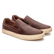 Slip On Tênis Masculino Couro Elástico Calce Fácil Redondo