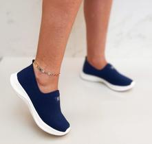 Slip On Tênis Meia Feminino Calce Fácil Azul Marinho