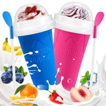 Slushie Cup FANS-ONE Frozen Magic Squeeze Cup, pacote com 2 unidades, azul e rosa Slushie Cup FANS-ONE Frozen Magic Squeeze Cup, pacote com 2 unidades, azul e rosa