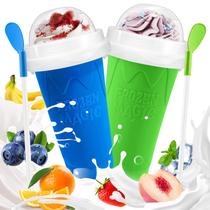 Slushie Cup FANS-ONE Frozen Magic Squeeze Cup, pacote com 2 unidades, azul e verde