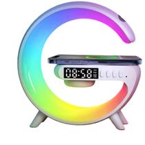 Smart Light Luminaria G LED Speaker Bluetooth Carregador de celular por indução Relógio Branco
