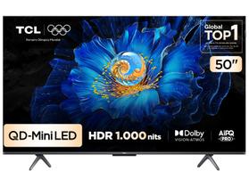 Smart TV 50" TCL 50C6KS QLED Mini LED 4K UHD Google TV, DOLBY VISION, ATMOS, HDR10+, Wi-Fi dual band e Bluetooth, HDMI 2.1