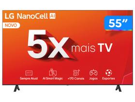 Smart TV 55" 4K LCD LED NanoCel LG 55NANO80TSA AI Processor Wi-Fi e Bluetooth 3 HDMI 2 USB
