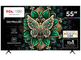 Smart TV 55" TCL 4K UHD MiniLED 55C6K 120Hz Google TV AiPQ Google Assistente 4 HDMI 2 USB