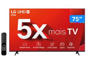 Smart TV 75" 4K UHD LCD LG 75UT8050PSAZ AI Processor Wi-Fi e Bluetooth 3 HDMI 2 USB