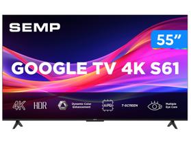 Smart TV Semp 55 Polegadas LED 4K S61 WiFi Bluetooth Google TV 3 HDMI HDR10 Dolby Audio 55S61 Smart TV Semp 55 Polegadas LED 4K S61 WiFi Bluetooth Google TV 3 HDMI HDR10 Dolby Audio 55S61