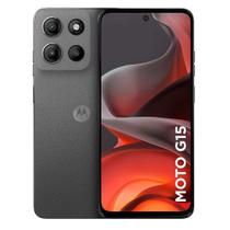 Smartphone Moto G15 256GB Grafite Vegan Leather Tela 6.7 Câmera Dupla 50MP Selfie 8MP Dual Chip Android 15 Motorola