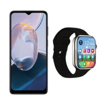 Smartphone Motorola Moto E22 32GB Grafite 4G 2GB RAM 6,5” Câm. Dupla + Smartwatch XH9 48mm preto