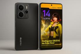 Smartphone Realme 14T 5G 8gb RAM 256GB Free Fire, Tela 6,67, AMOLED 120Hz, Câm. 50MP com IA, Bateria 6000mAh, Android 15, Preto, R E A L M E Smartphone Realme 14T 5G 8gb RAM 256GB Free Fire, Tela 6,67, AMOLED 120Hz, Câm. 50MP com IA, Bateria 6000mAh, Android 15, Preto, R E A L M E