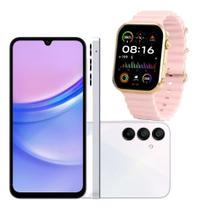 Smartphone Samsung Galaxy A15 256GB 8GB RAM 4G Prata Tela 6,5 Super AMOLED Smartwatch XV9 Pro Rose