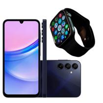 Smartphone Samsung Galaxy A15 256GB 8GB RAM Azul Escuro Tela Super AMOLED 6.5 5000mAh Smartwatch XH9 Preto Smartphone Samsung Galaxy A15 256GB 8GB RAM Azul Escuro Tela Super AMOLED 6.5 5000mAh Smartwatch XH9 Preto
