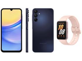 Smartphone Samsung Galaxy A15 6,5” 128GB - Azul Escuro 5G + Smartband Galaxy Fit3 Rosé