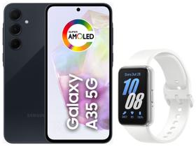 Smartphone Samsung Galaxy A35 128GB Azul Escuro - 5G 6GB RAM + Smartband Samsung Galaxy Fit3 Prata