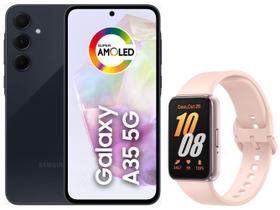 Smartphone Samsung Galaxy A35 128GB Azul Escuro - 5G 8GB RAM + Smartband Samsung Galaxy Fit3 Rosé