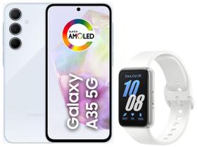 Smartphone Samsung Galaxy A35 256GB Azul Claro - 5G 8GB RAM + Smartband Samsung Galaxy Fit3 Prata