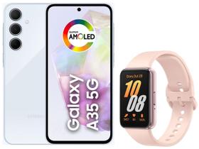 Smartphone Samsung Galaxy A35 256GB Azul Claro - 5G 8GB RAM + Smartband Samsung Galaxy Fit3 Rosé