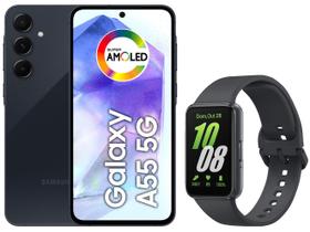 Smartphone Samsung Galaxy A55 128GB Azul Escuro - 5G 8GB RAM + Smartband Samsung Galaxy Fit3 Grafite