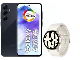 Smartphone Samsung Galaxy A55 128GB Azul Escuro - 5G + Smartwatch Samsung Watch6 LTE 40mm