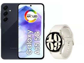 Smartphone Samsung Galaxy A55 256GB Azul Escuro - 5G + Smartwatch Samsung Watch6 BT 40mm Creme