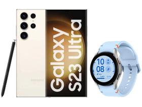 Smartphone Samsung Galaxy S23 Ultra 256GB Creme - 5G + Smartwatch Galaxy Watch FE 40mm Azul