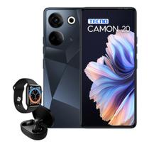 Smartphone Tecno Camon 20 Black com Fone Bluetooth e Relogio Smart - 256gb 16gb* Camera Tripla
