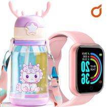 Smartwatch d20 masculino e feminino infantil + garrafinha de água 600ml para crianças